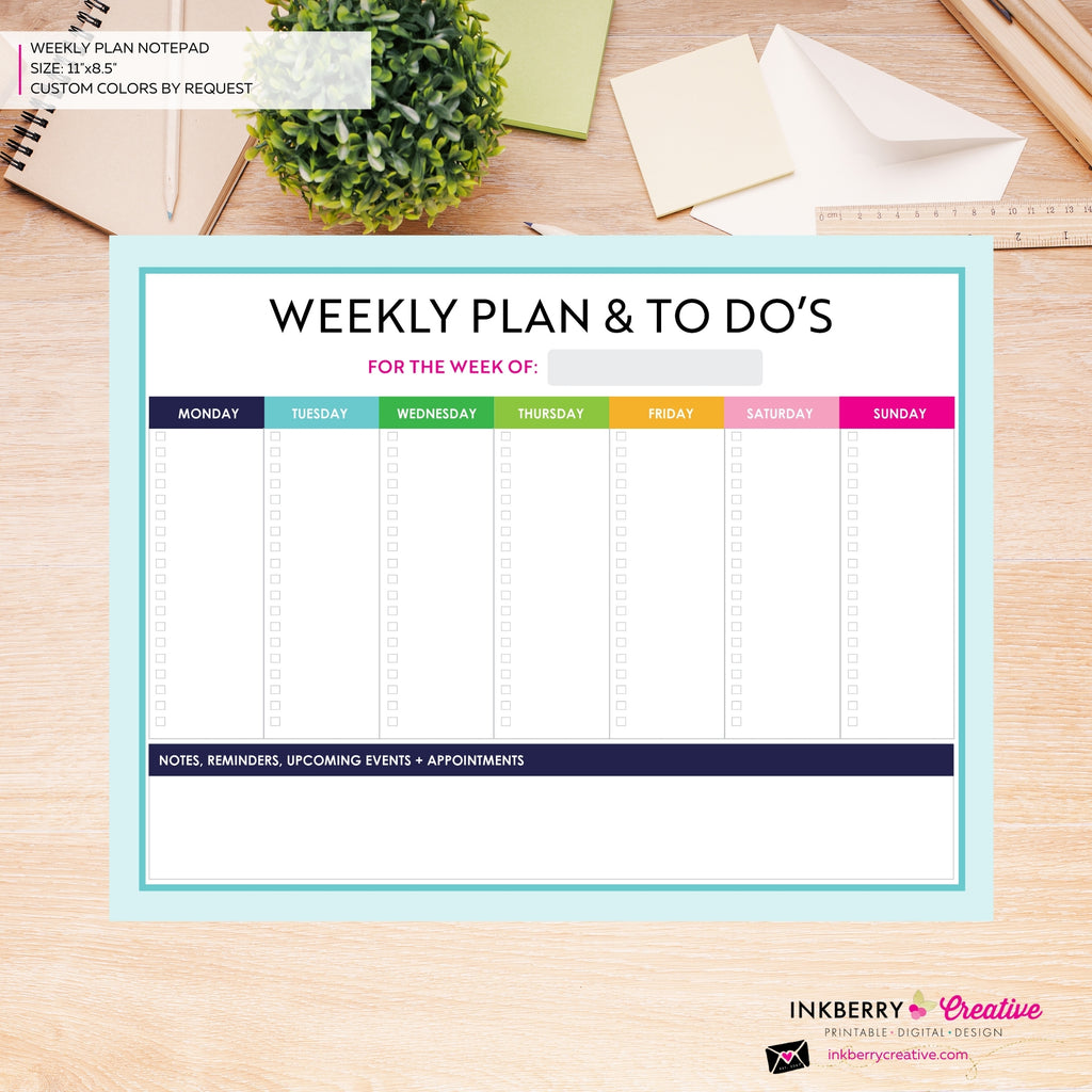 Weekly Planner and To Do List Notepad - Bright Color Blocks