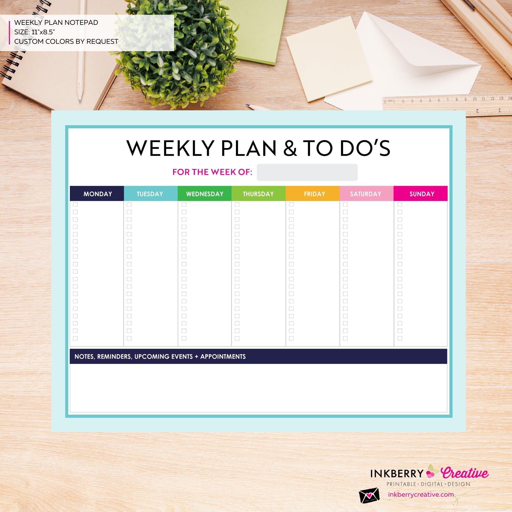 Weekly Planner and To Do List Notepad - Bright Color Blocks