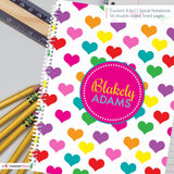Rainbow Hearts - Girl's Custom, Personalized Spiral Notebook