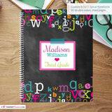 Girl's Chalkboard Alphabet - Custom, Personalized, Spiral Notebook