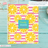 Pink Stripes and Lemon Slice - Custom, Personalized, Spiral Notebook