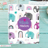 Elephants and Rainbows - Personalized, Custom Spiral Wide Ruled Notebook