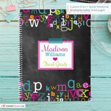 Girl's Chalkboard Alphabet - Custom, Personalized, Spiral Notebook