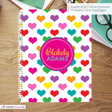 Rainbow Hearts - Girl's Custom, Personalized Spiral Notebook