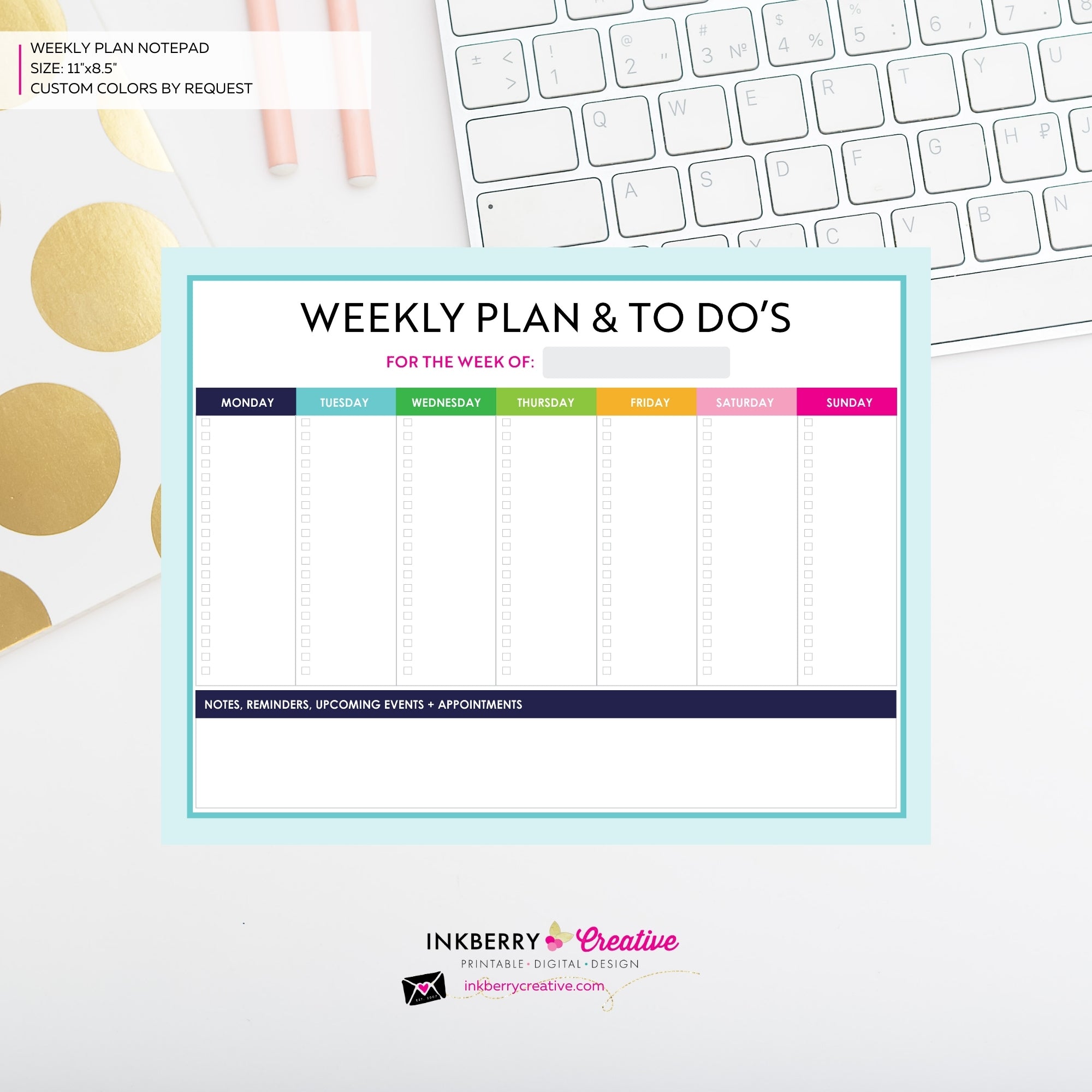 Weekly Planner and To Do List Notepad - Bright Color Blocks