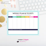 Weekly Planner and To Do List Notepad - Bright Color Blocks