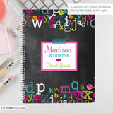 Girl's Chalkboard Alphabet - Custom, Personalized, Spiral Notebook