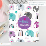 Elephants and Rainbows - Personalized, Custom Spiral Wide Ruled Notebook