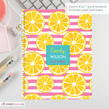 Pink Stripes and Lemon Slice - Custom, Personalized, Spiral Notebook