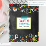 Boy's Chalkboard Alphabet - Custom, Personalized, Spiral Notebook