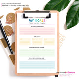 Goal Setting Worksheet Printable | Preppy Rainbow | New Year Goals Planner | Minimal Goal Planner | Instant Download PDF