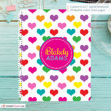 Rainbow Hearts - Girl's Custom, Personalized Spiral Notebook