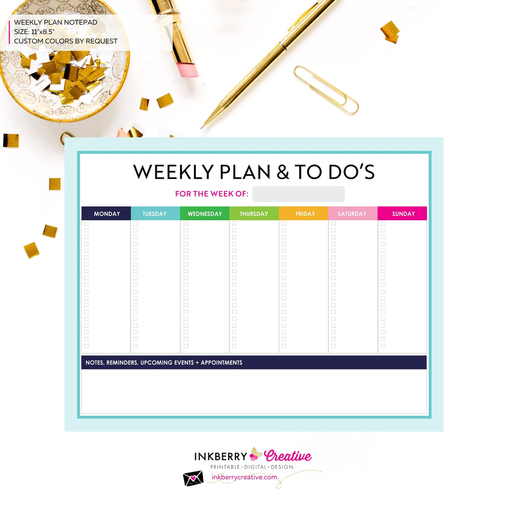 Weekly Planner and To Do List Notepad - Bright Color Blocks