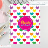 Rainbow Hearts - Girl's Custom, Personalized Spiral Notebook