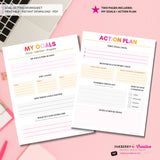 Goal Setting Worksheet Printable | Pink and Orange | New Year Goals Planner | Minimal Goal Planner | Instant Download PDF