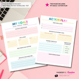 Goal Setting Worksheet Printable | Preppy Rainbow | New Year Goals Planner | Minimal Goal Planner | Instant Download PDF