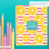Pink Stripes and Lemon Slice - Custom, Personalized, Spiral Notebook