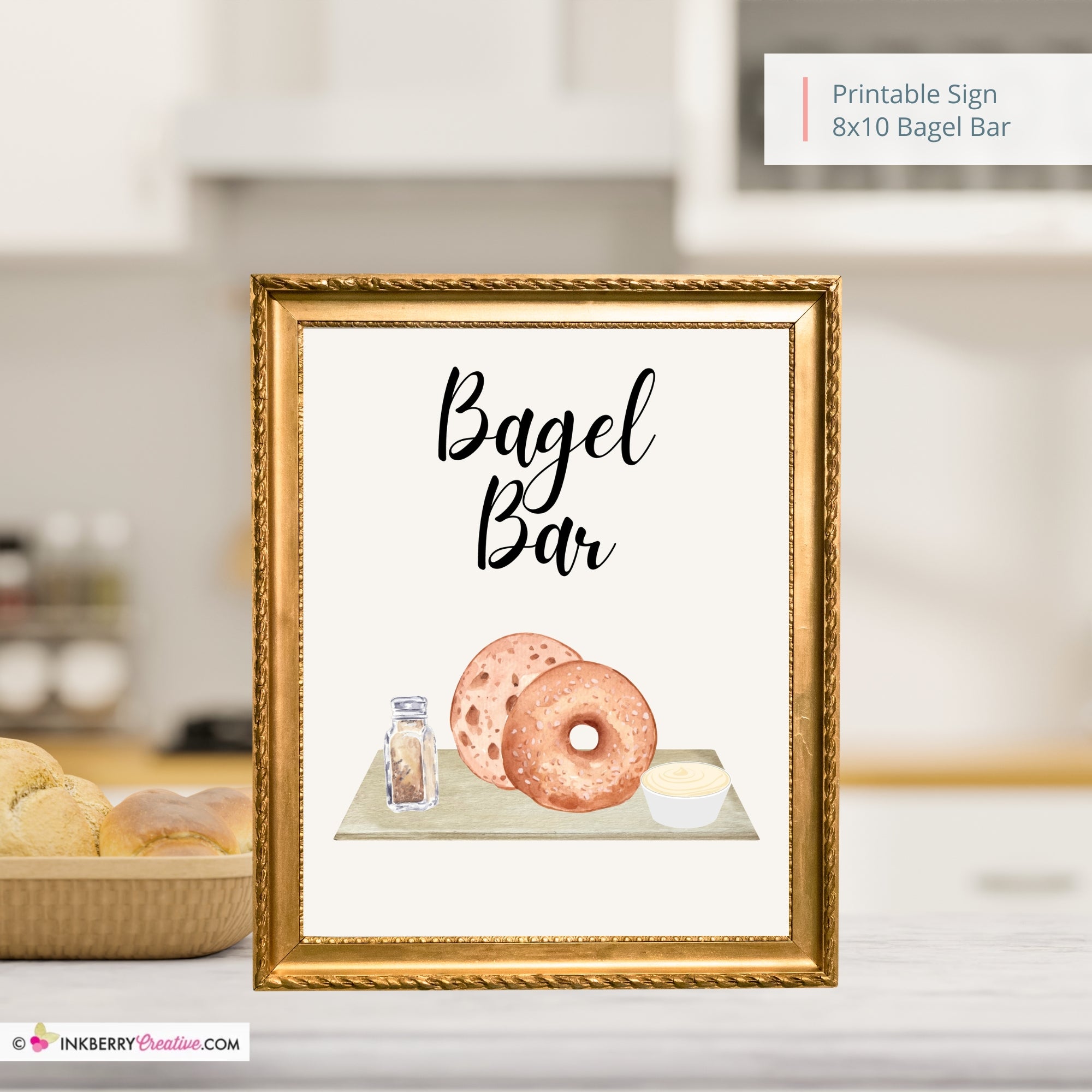 Bagel Bar Printable Sign, Kitchen, Breakfast, Breakfast Bar, Party Sign, Event Sign,  8x10 Instant Download, Digital File