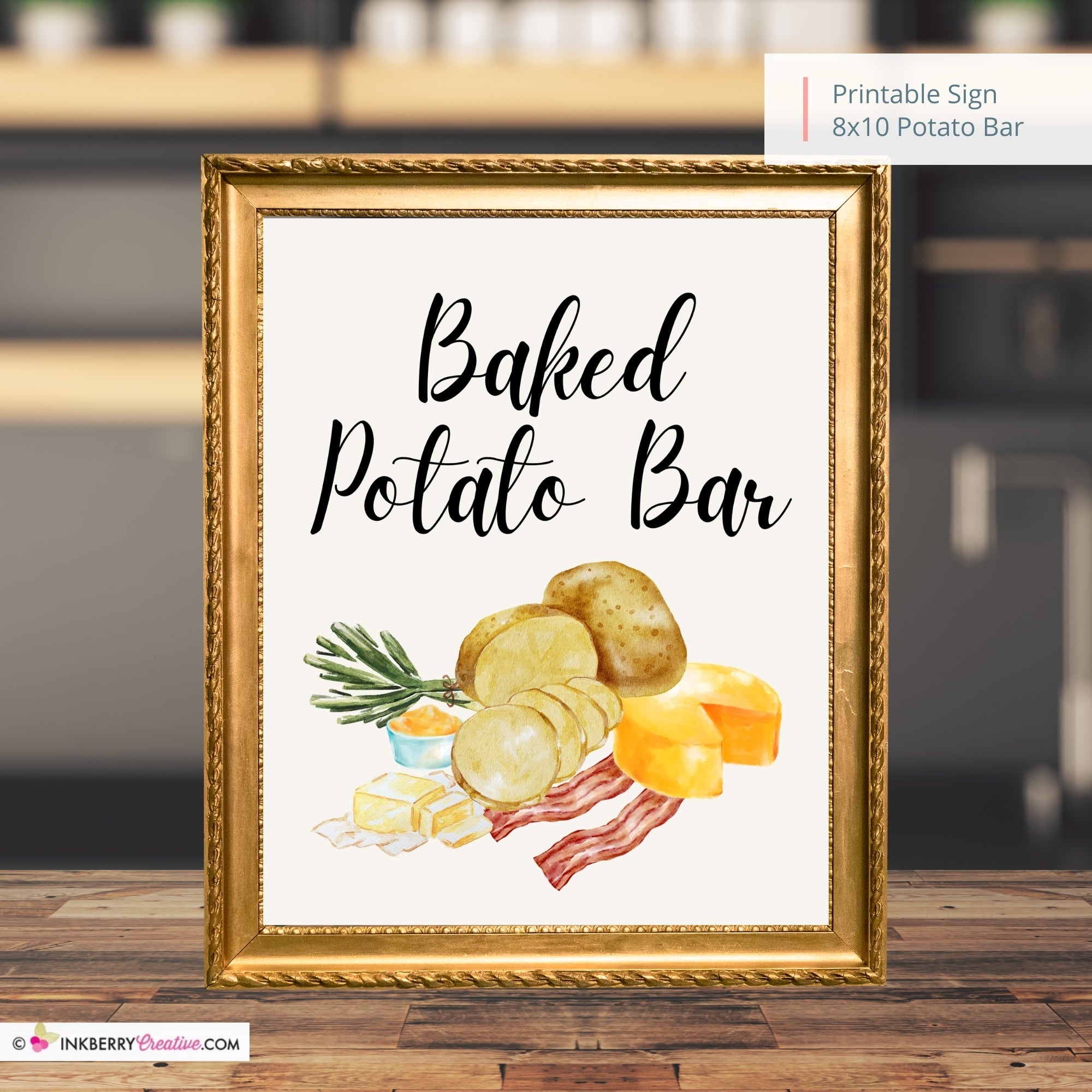 Baked Potato Bar Printable Sign, Wedding Sign, Bridal Baby Shower 8x10, PDF, Instant Download, Potato Bar Bar Print, Digital File