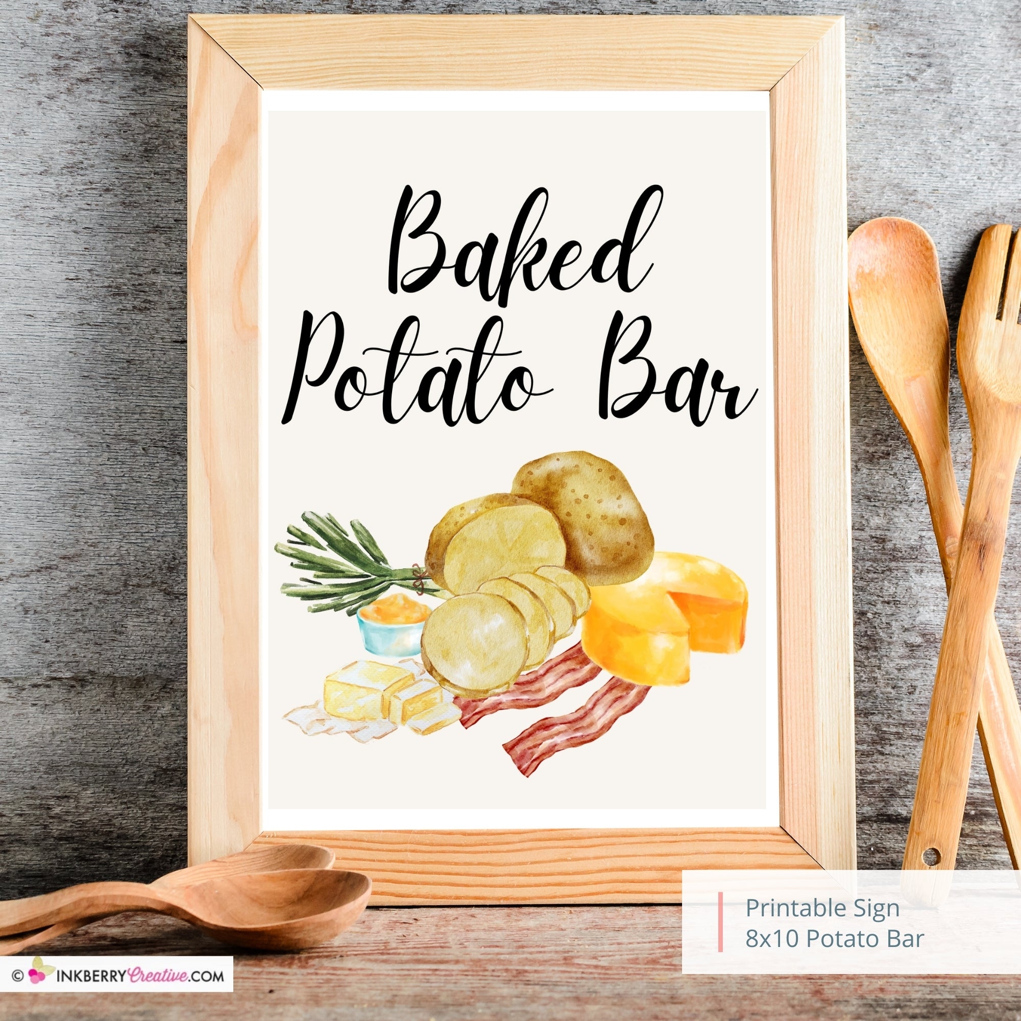 Baked Potato Bar Printable Sign, Wedding Sign, Bridal Baby Shower 8x10, PDF, Instant Download, Potato Bar Bar Print, Digital File