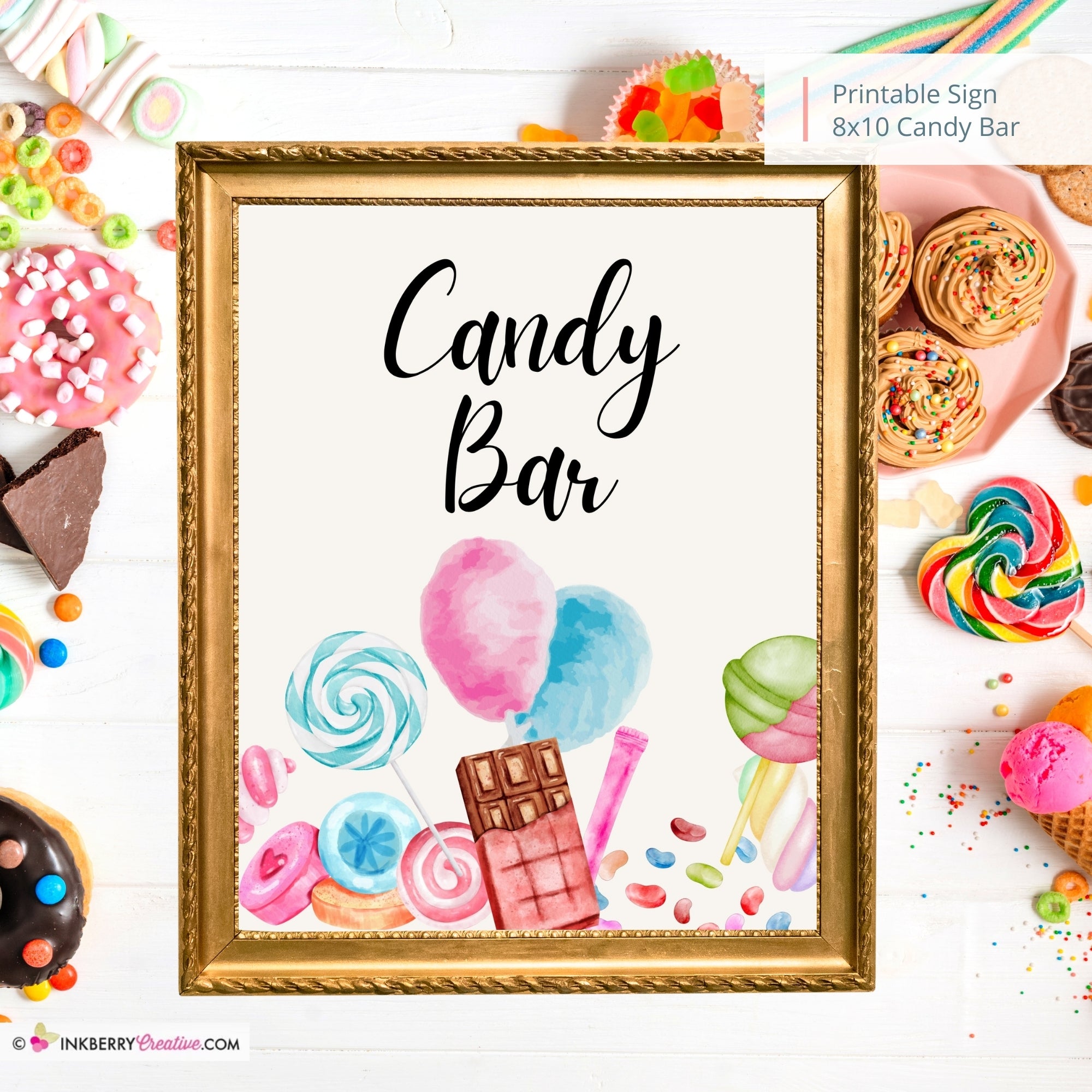 Candy Bar Printable Sign, Wedding Sign, Bridal Baby Shower Birthday Party Sweets Station Sign 8x10, PDF, Instant Download, Digital File