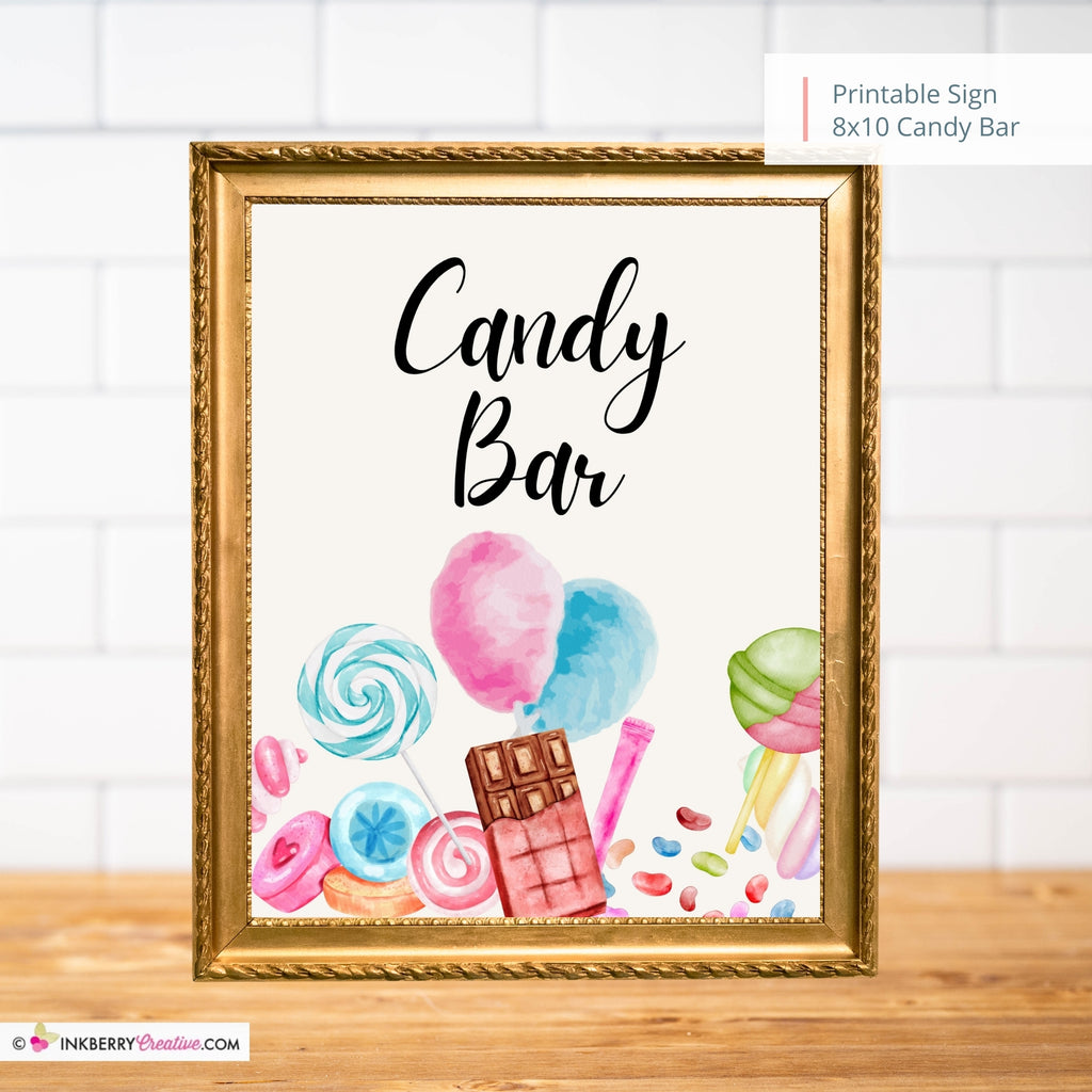 Candy Bar Printable Sign, Wedding Sign, Bridal Baby Shower Birthday Party Sweets Station Sign 8x10, PDF, Instant Download, Digital File