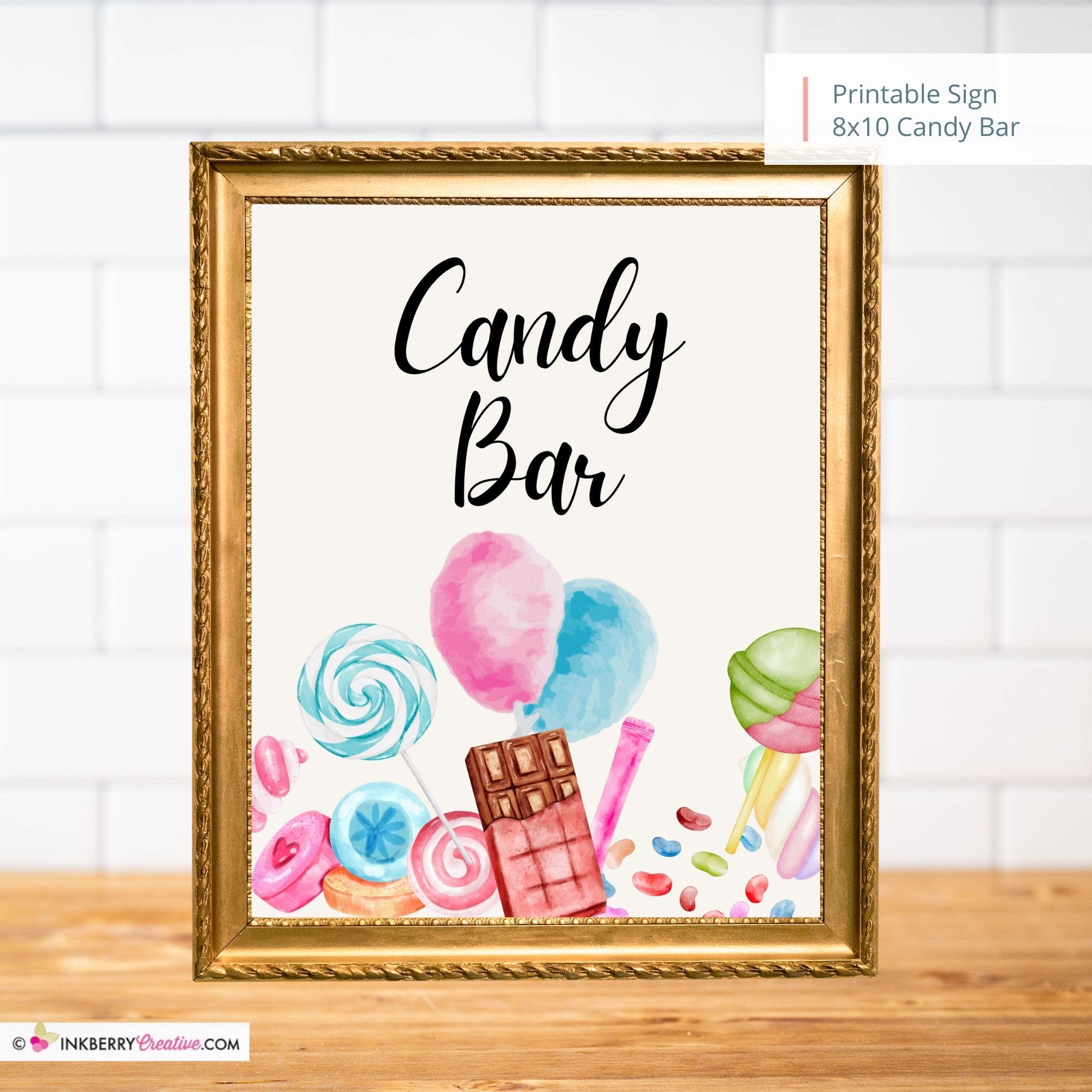 Candy Bar Printable Sign, Wedding Sign, Bridal Baby Shower Birthday Party Sweets Station Sign 8x10, PDF, Instant Download, Digital File