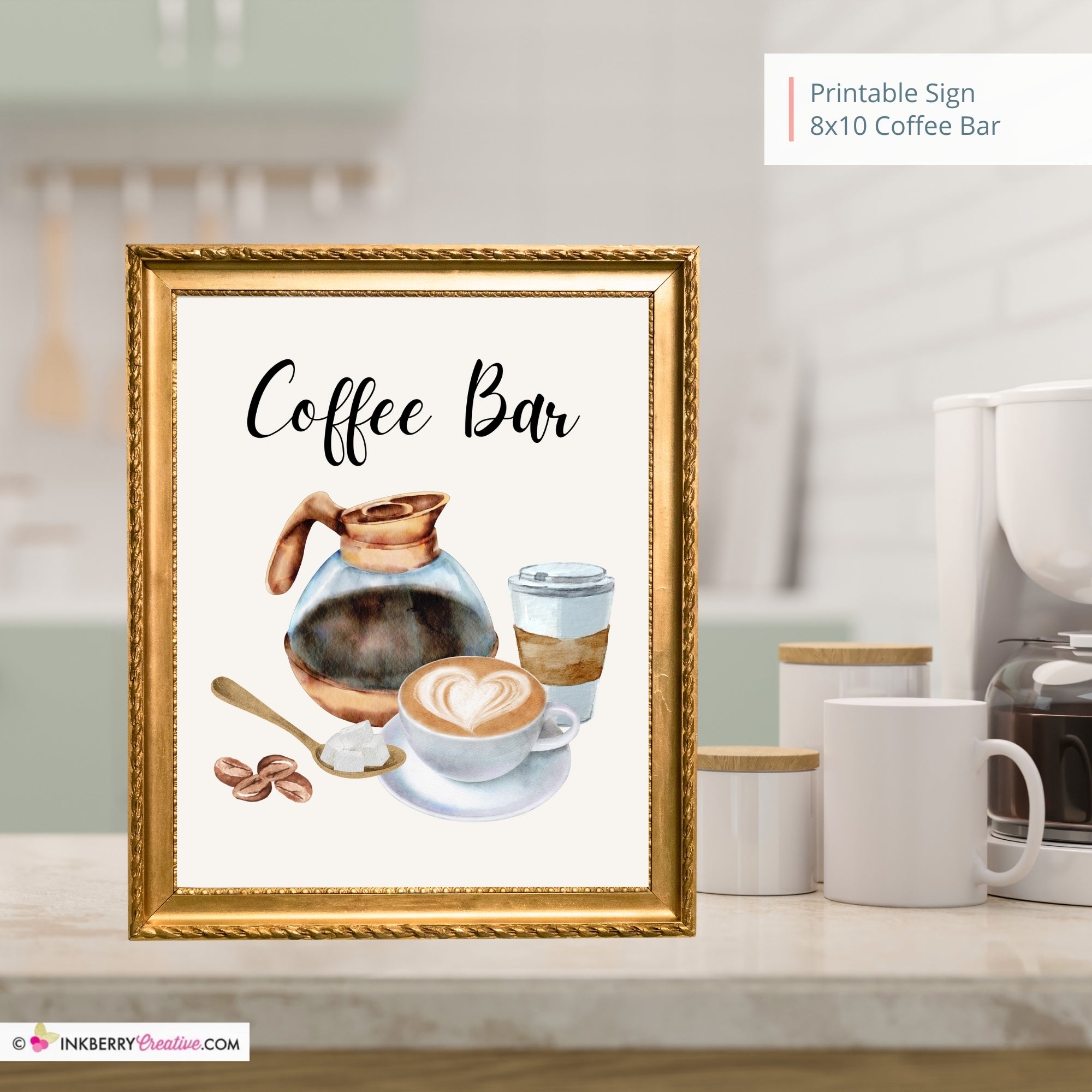 Coffee Bar Printable Sign, Wedding Sign, Bridal Baby Shower Birthday Party Coffee Bar Sign 8x10, PDF, Instant Download, Digital File