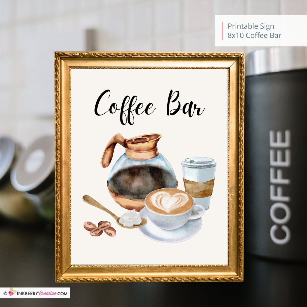 Coffee Bar Printable Sign, Wedding Sign, Bridal Baby Shower Birthday Party Coffee Bar Sign 8x10, PDF, Instant Download, Digital File
