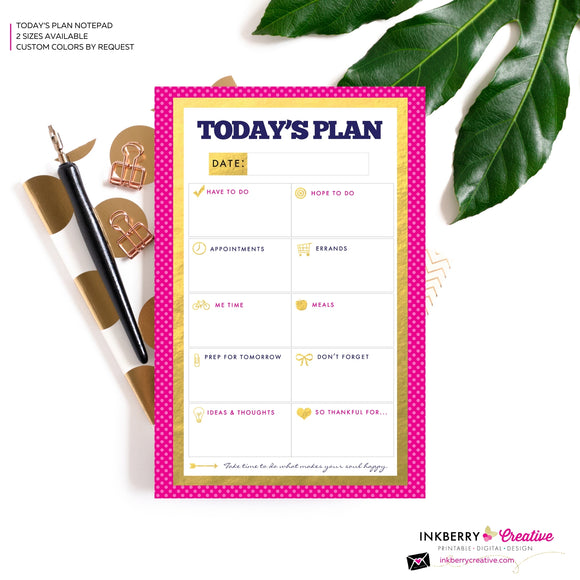 To Do List Notepad - Daily Planner Notepad - Gold, Pink and Navy