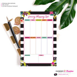 Grocery Shopping List Notepad - Black and White Striped Floral