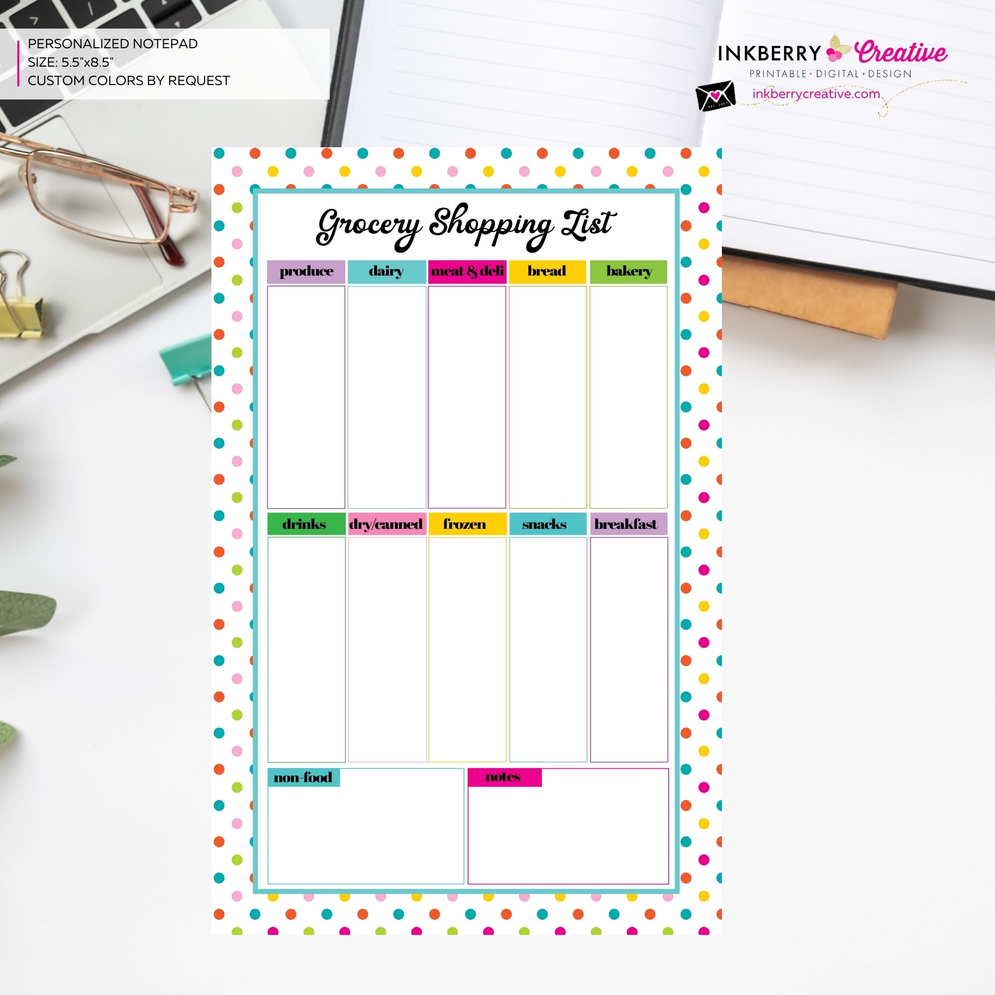 Grocery Shopping List Notepad - Colorful Dots