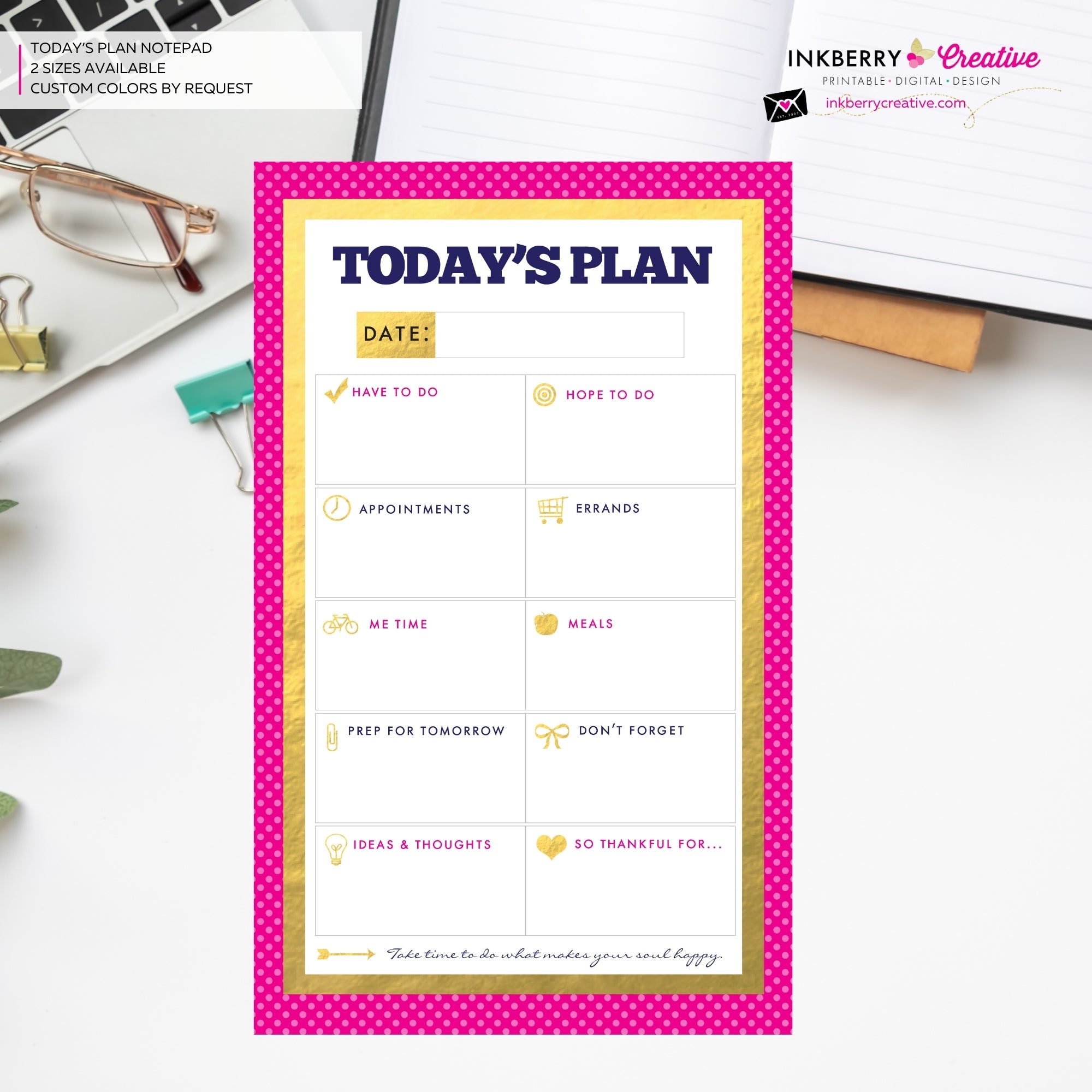 To Do List Notepad - Daily Planner Notepad - Gold, Pink and Navy
