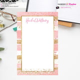Personalized Notepad - Pink Gold Glitter Stripe - Customized with name, monogram, or colors