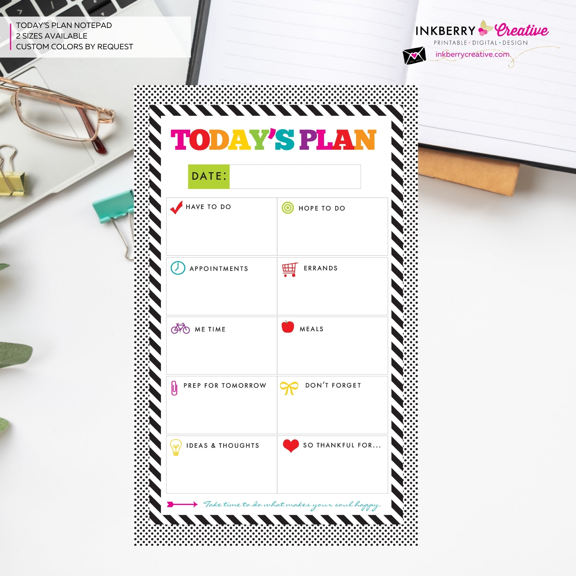 To Do List Notepad - Today's Plan - Premium Daily Planner Notepad - Black and White Rainbow Stripe