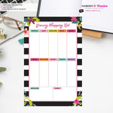 Grocery Shopping List Notepad - Black and White Striped Floral