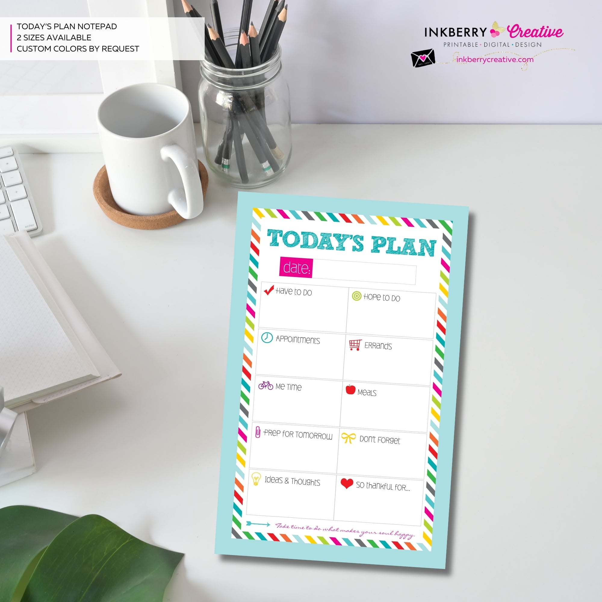 To Do List Notepad - Today's Plan - Premium Daily Planner Notepad - Aqua Rainbow Stripe