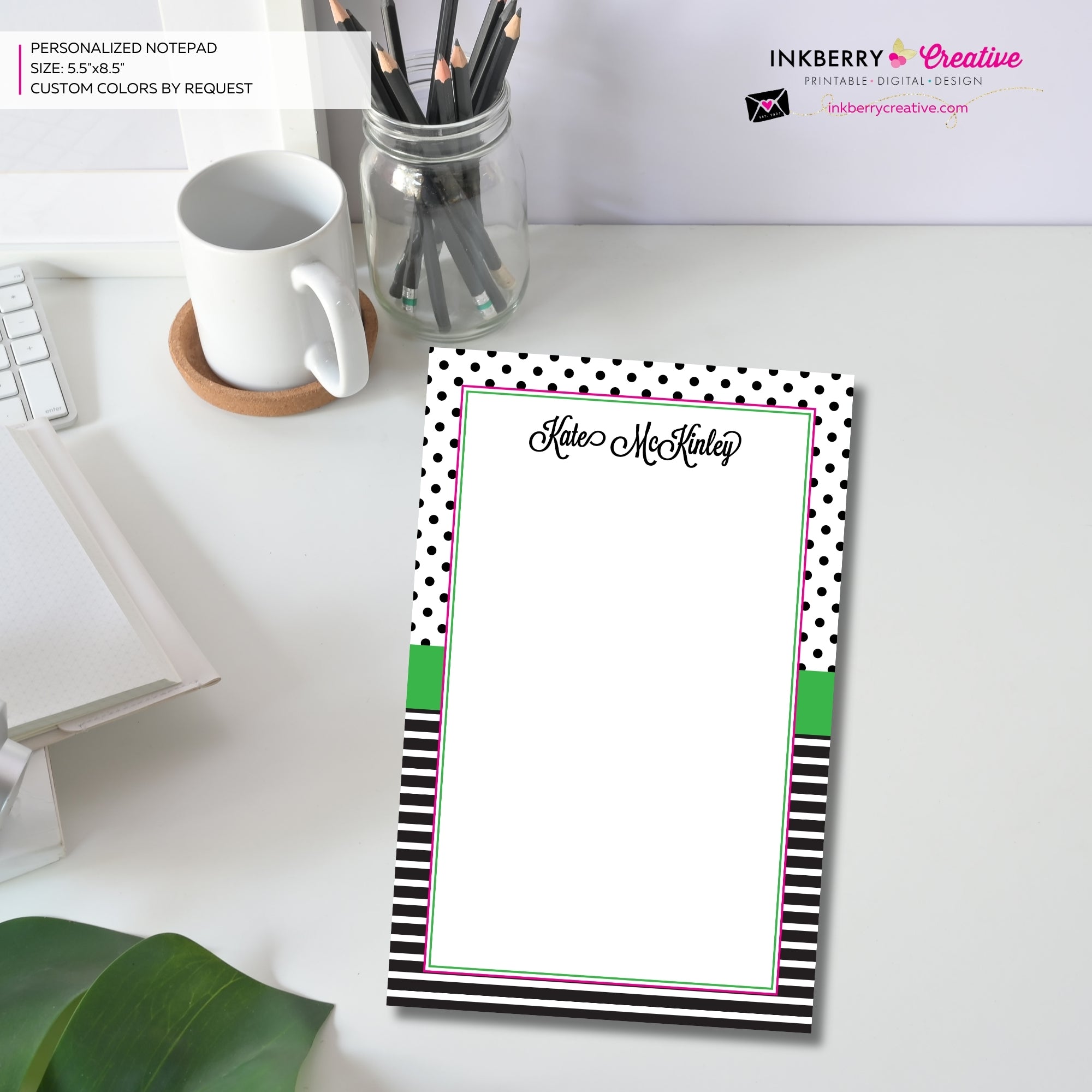 Preppy Dot Stripe - Personalized Notepad