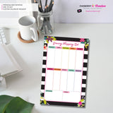 Grocery Shopping List Notepad - Black and White Striped Floral