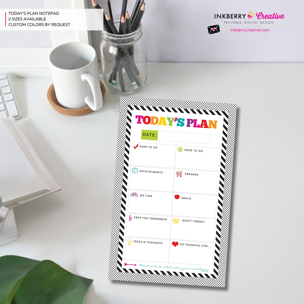 To Do List Notepad - Today's Plan - Premium Daily Planner Notepad - Black and White Rainbow Stripe