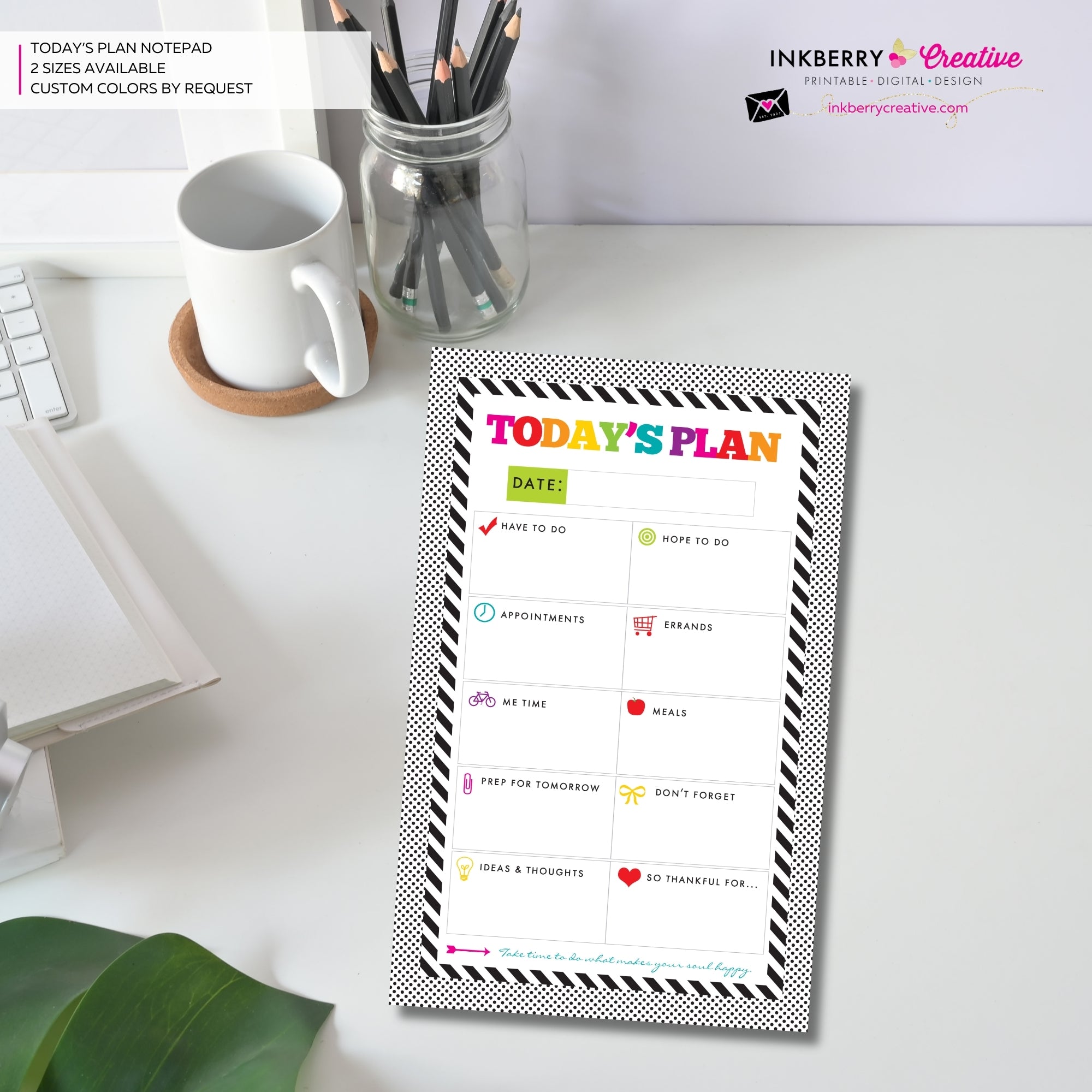 To Do List Notepad - Today's Plan - Premium Daily Planner Notepad - Black and White Rainbow Stripe