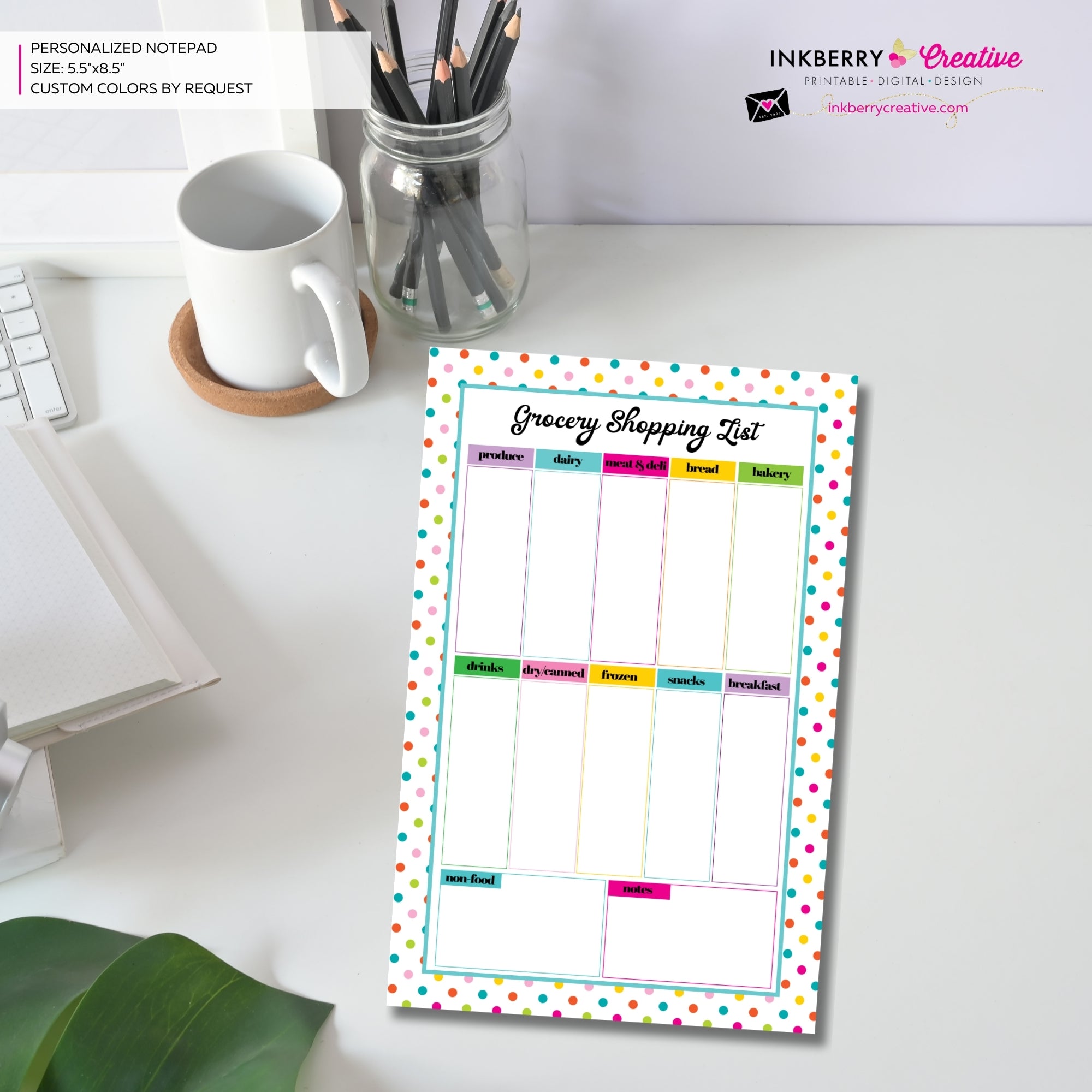 Grocery Shopping List Notepad - Colorful Dots