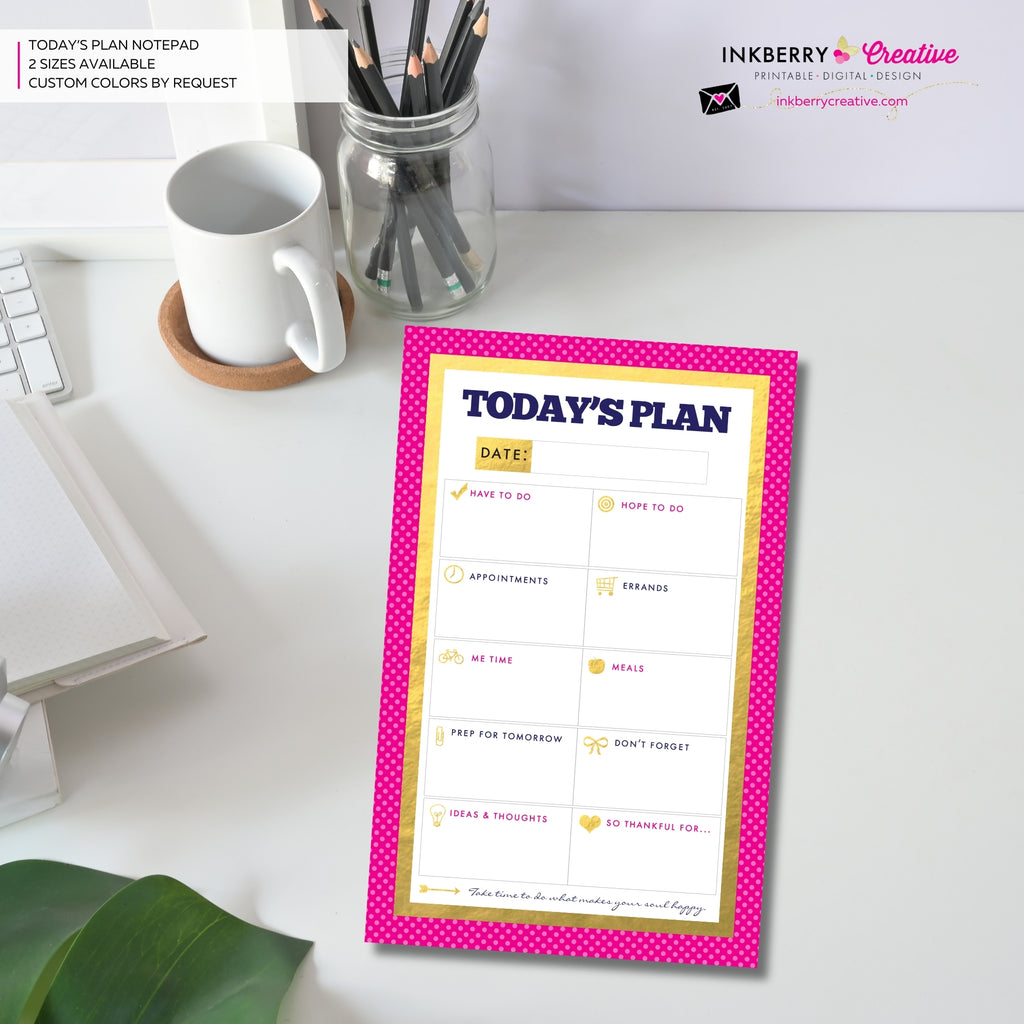 To Do List Notepad - Daily Planner Notepad - Gold, Pink and Navy