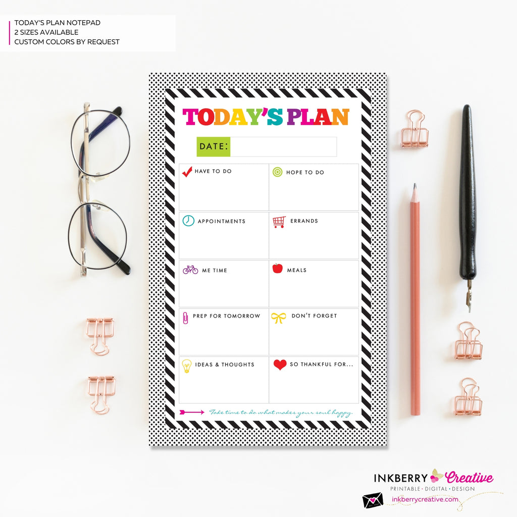 To Do List Notepad - Today's Plan - Premium Daily Planner Notepad - Black and White Rainbow Stripe