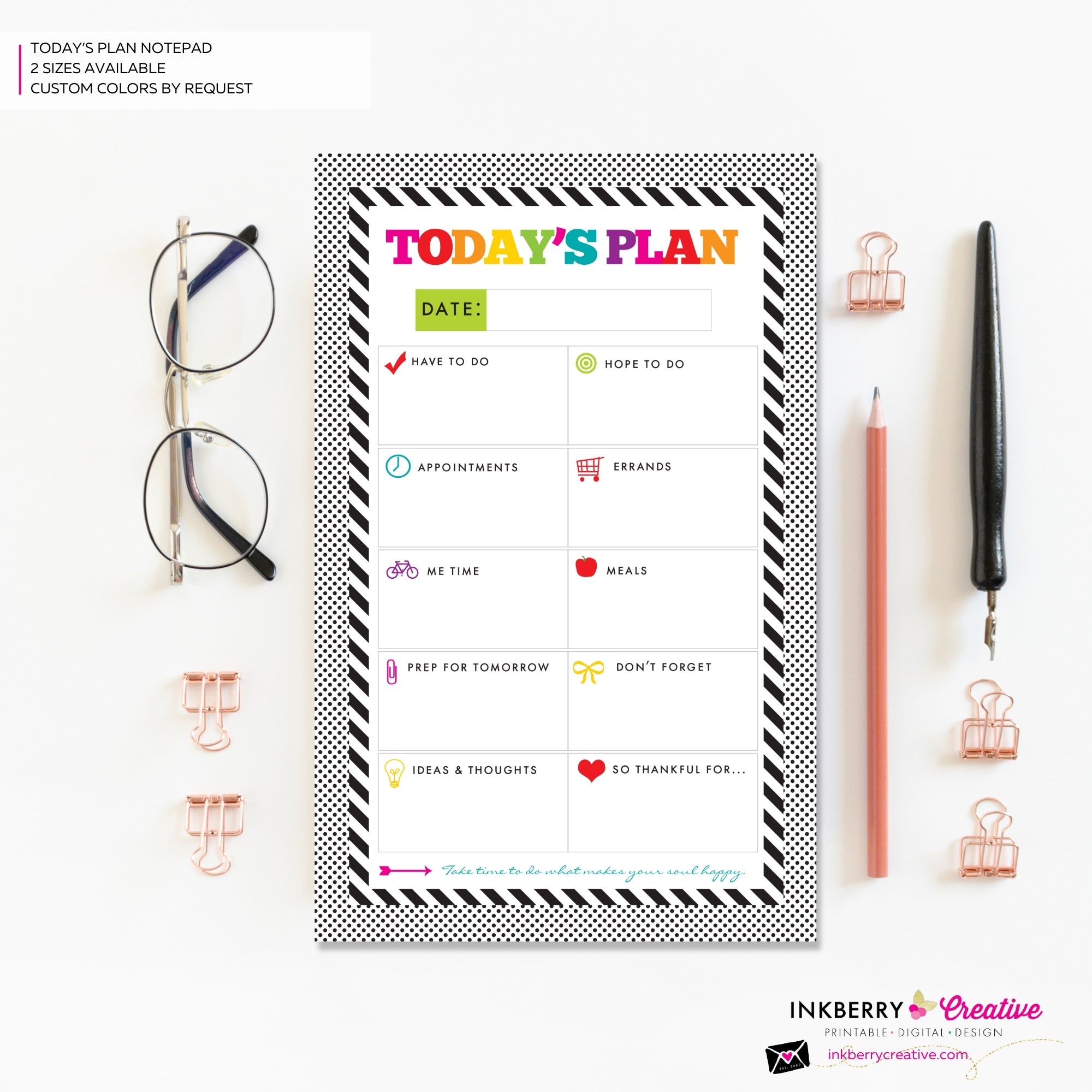 To Do List Notepad - Today's Plan - Premium Daily Planner Notepad - Black and White Rainbow Stripe