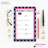 To Do List Notepad - Daily Planner Notepad - Preppy Patterns (Navy, Pink and Green)