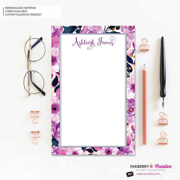 Personalized Notepad - Purple Navy Floral