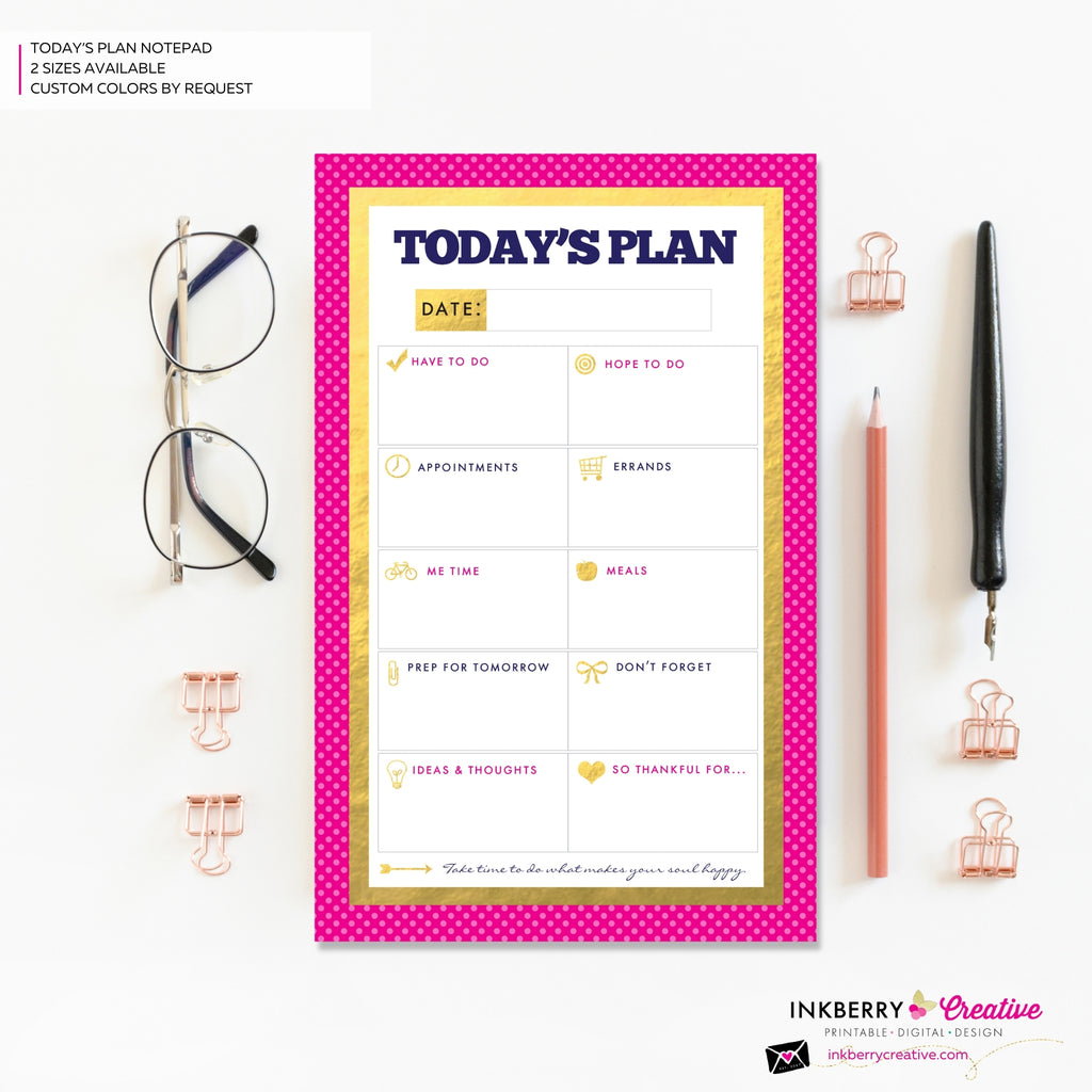 To Do List Notepad - Daily Planner Notepad - Gold, Pink and Navy