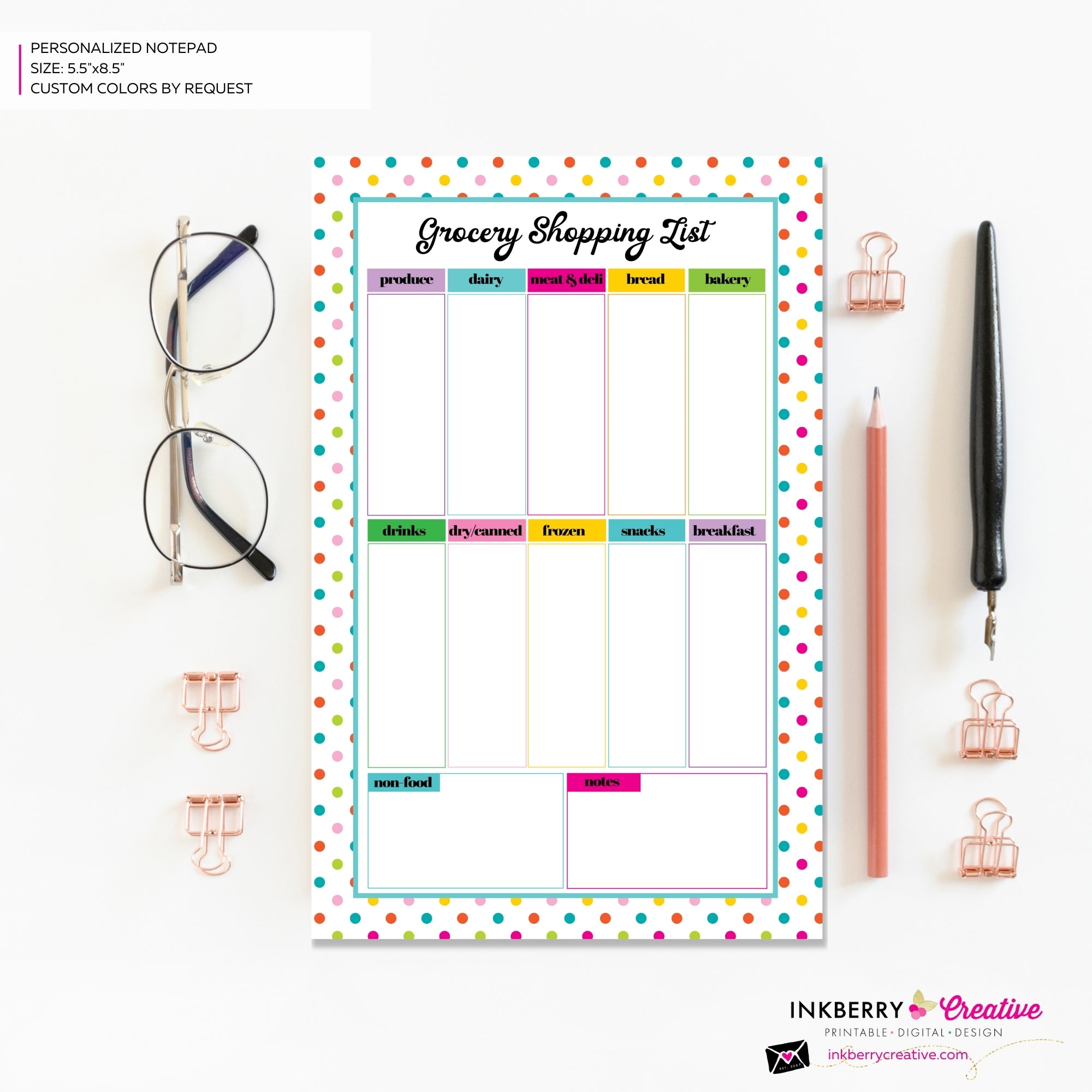 Grocery Shopping List Notepad - Colorful Dots