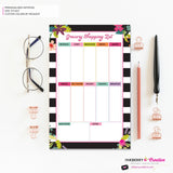 Grocery Shopping List Notepad - Black and White Striped Floral